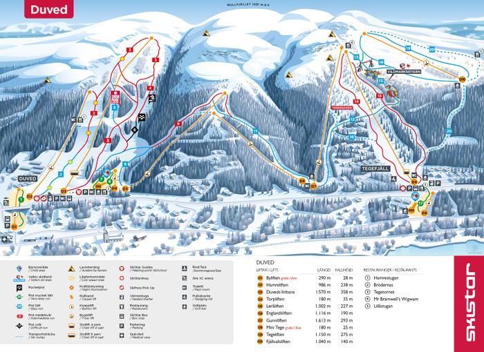 Skipass pistkarta Duved Åre i Sverige