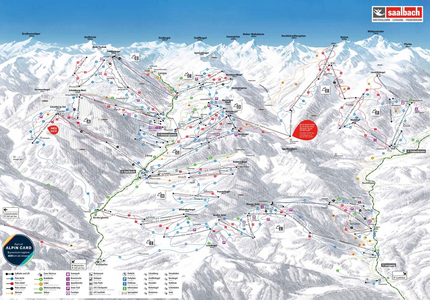 Saalbach Hinterglemm pistekort