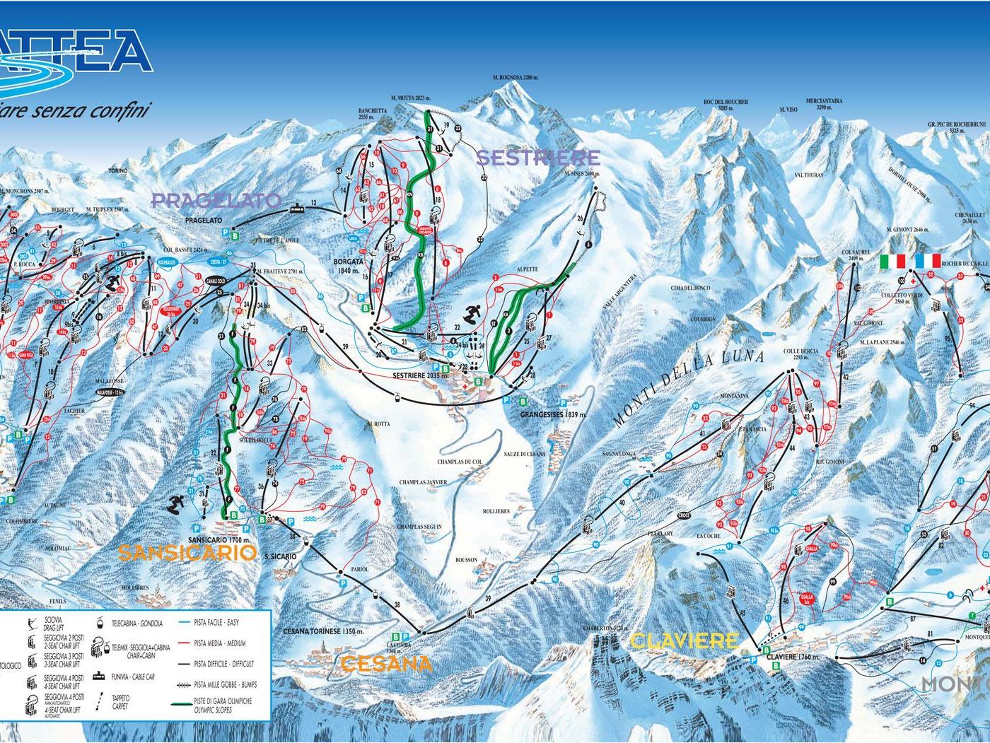 Pistekort Sestriere